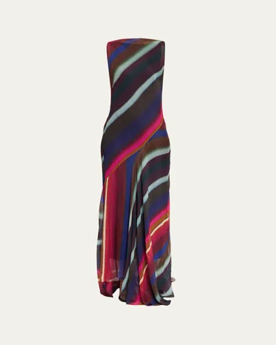 Christopher John Rogers Louie Striped Cowl Low Back Maxi Dress In Brown