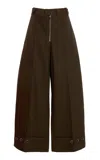 Christopher John Rogers Low-rise Cotton Wide-leg Pants In Brown
