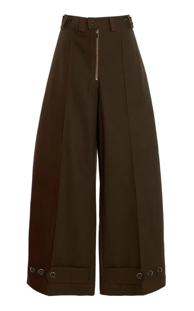 Christopher John Rogers Low-rise Cotton Wide-leg Pants In Brown