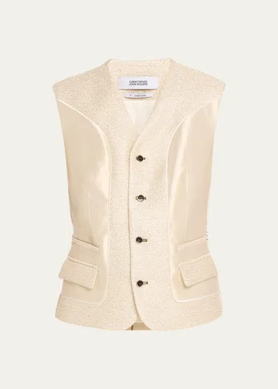 Christopher John Rogers Metallic Taffeta Inside Out Vest In Tapioca