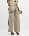 CHRISTOPHER JOHN ROGERS METALLIC TAFFETA WIDE-LEG PANTS WITH PATCH POCKETS