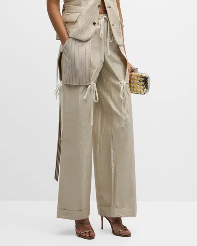 CHRISTOPHER JOHN ROGERS METALLIC TAFFETA WIDE-LEG PANTS WITH PATCH POCKETS