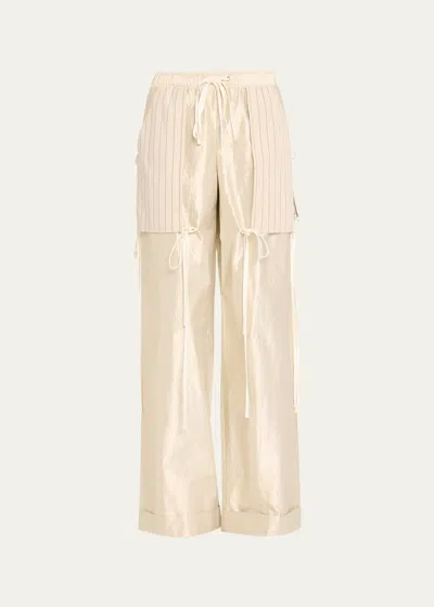 Christopher John Rogers Metallic Taffeta Wide-leg Pants With Patch Pockets In White