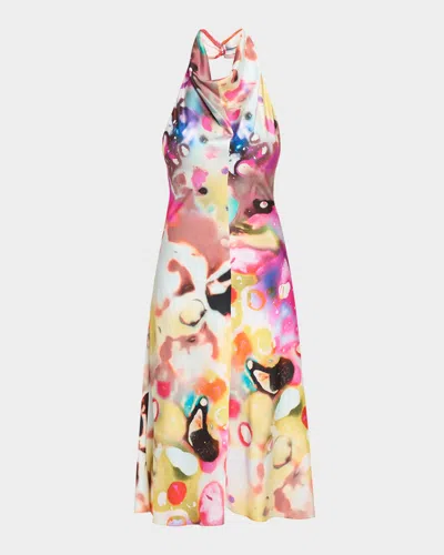 Christopher John Rogers Moonshine Cowl Halter Midi Dress In Multi