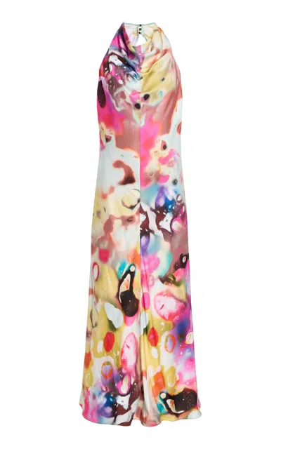 Christopher John Rogers Moonshine Cowl-neck Midi Halter Dress In Multi