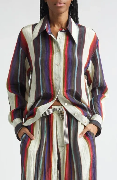 Christopher John Rogers Morris Striped Satin Button-down Shirt In Multi