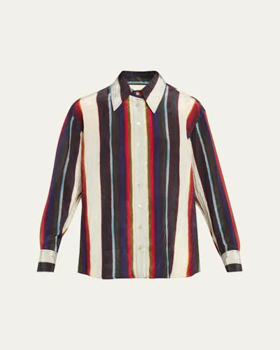 Christopher John Rogers Morris Striped Satin Button-down Shirt In Multi