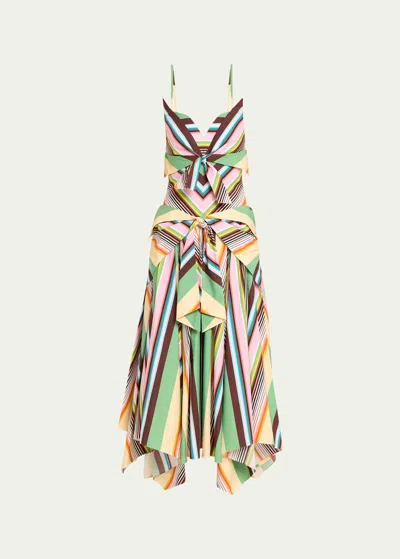 Christopher John Rogers Multi-striped Tie-front Handkerchief-hem Dress