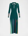 Christopher John Rogers Multicolor Godet-skirt Rib Maxi Polo Dress In Mallard