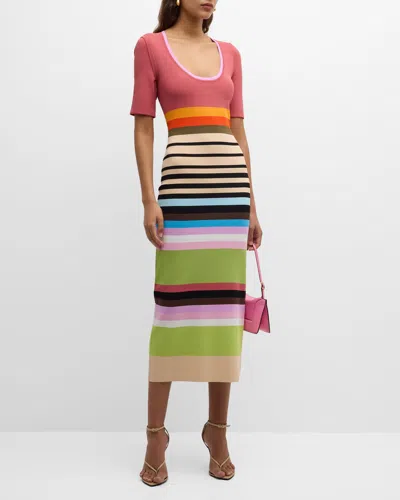 Christopher John Rogers Multicolor Striped Knit Midi Dress In Lychee Multi