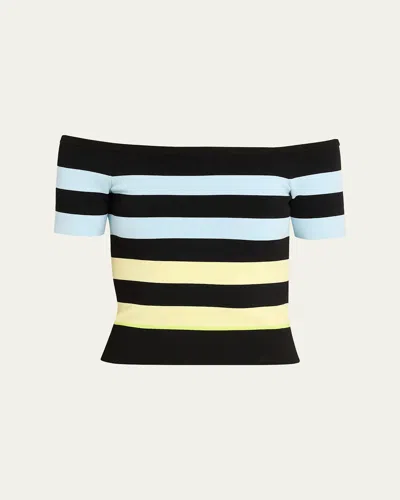 Christopher John Rogers Off-the-shoulder Striped Body-con Knit Top In Multi