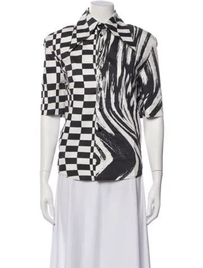 Pre-owned Christopher John Rogers Patterned Three-quarter Sleeve Button-up Top In Multi