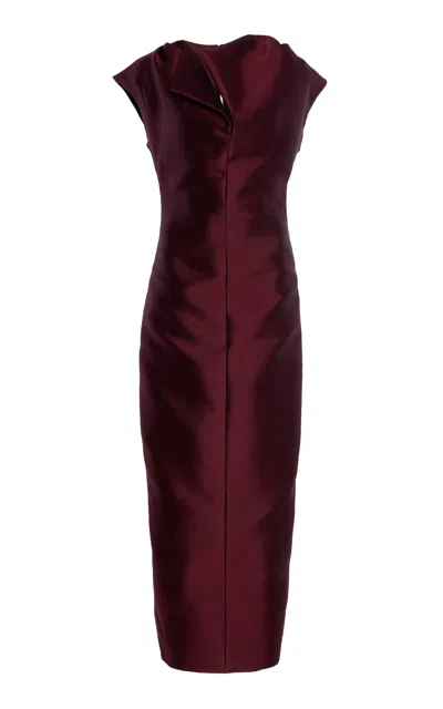 Christopher John Rogers Peel Silk-wool Sheath Maxi Dress In Burgundy