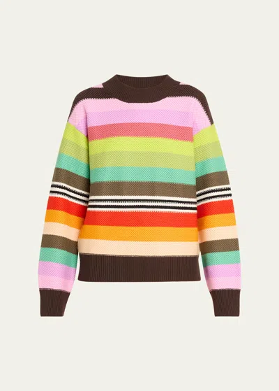 Christopher John Rogers Pique Stitched Stripe Crewneck Sweater In Rainbow Multi