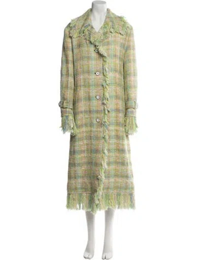Pre-owned Christopher John Rogers Plaid Print Faux Fur Coat W/ Tags In Green
