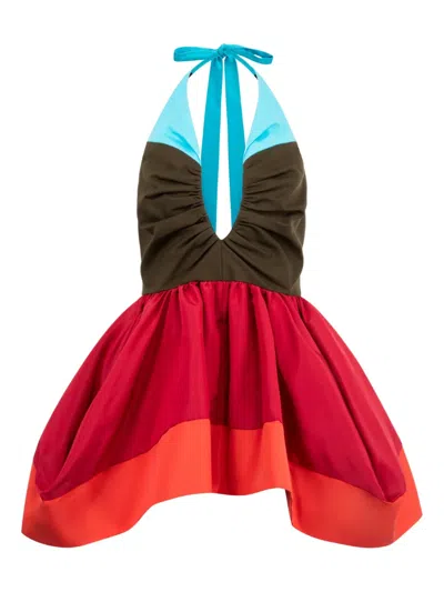 Christopher John Rogers Pleated Bust Umbrella Halter Top In Multi