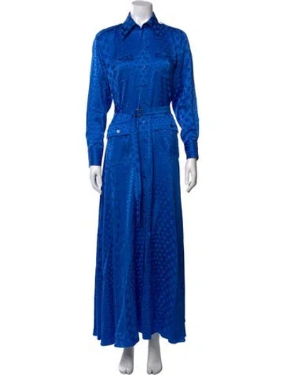 Pre-owned Christopher John Rogers Polka Dot Print Long Dress In Blue