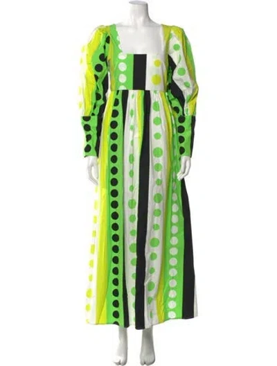 Pre-owned Christopher John Rogers Polka Dot Print Long Dress In Green