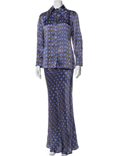 Pre-owned Christopher John Rogers Polka Dot Print Skirt Suit In Blue