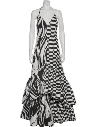 Pre-owned Christopher John Rogers Printed Long Dress In Gray