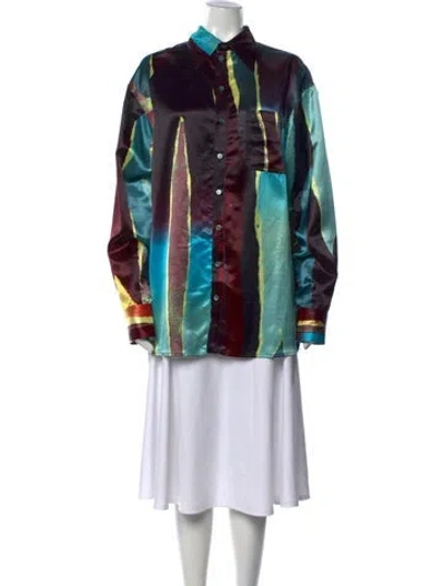 Pre-owned Christopher John Rogers Printed Long Sleeve Button-up Top In Burgundy