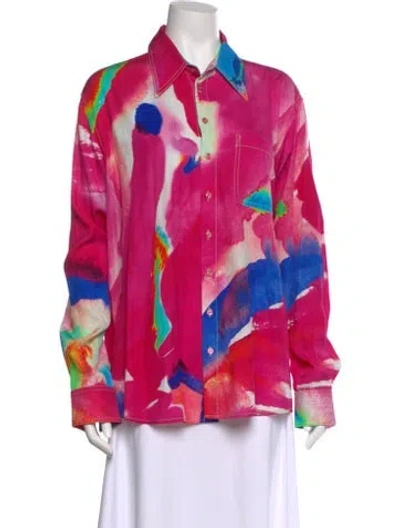 Pre-owned Christopher John Rogers Printed Long Sleeve Button-up Top In Pink