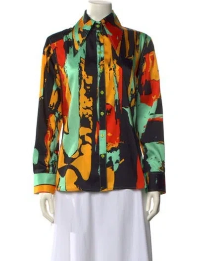 Pre-owned Christopher John Rogers Printed Long Sleeve Button-up Top W/ Tags In Multi