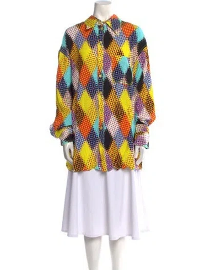 Pre-owned Christopher John Rogers Printed Long Sleeve Tunic W/ Tags In Yellow