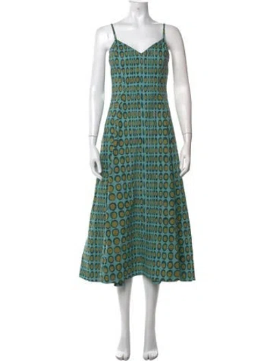 Pre-owned Christopher John Rogers Printed Midi Length Dress In Green