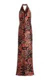 Christopher John Rogers Printed Satin Cowl-neck Halter Gown In Multi