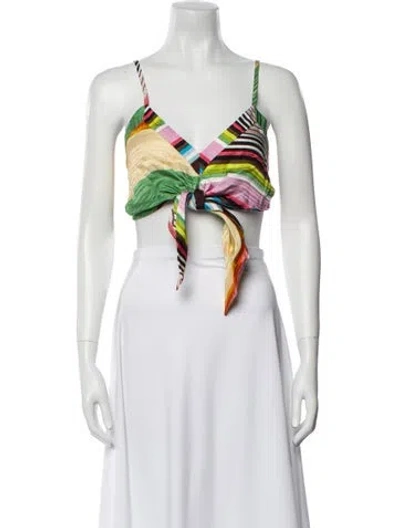 Pre-owned Christopher John Rogers Printed V-neck Crop Top In White