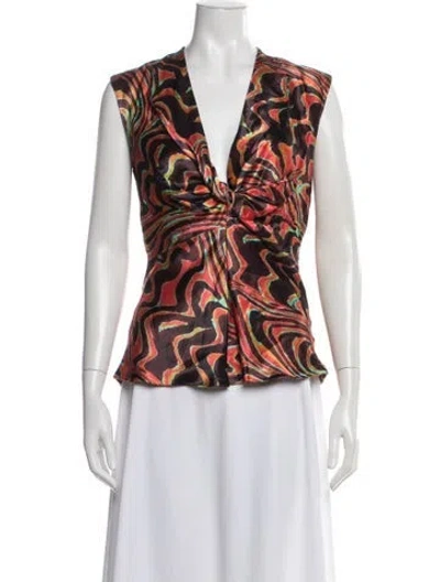 Pre-owned Christopher John Rogers Printed V-neck Top W/ Tags In White