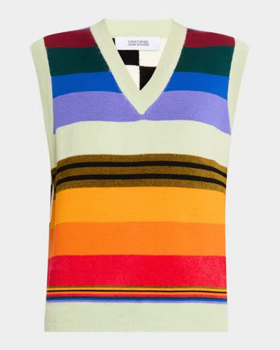 Christopher John Rogers Rainbow Striped Knit Vest In Mint Multi