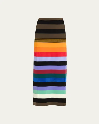 Christopher John Rogers Striped Wool-blend Maxi Skirt In Rainbow Multi