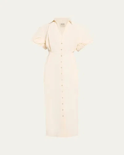 Christopher John Rogers Rolled Short-sleeve Midi Shirtdress In Neutral