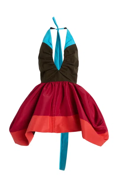 Christopher John Rogers Ruched Silk-cotton Halter Top In Multi