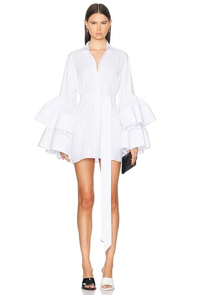 Christopher John Rogers Ruffle Sleeve Mini Dress In White