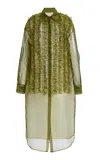 Christopher John Rogers Ruffled Silk Tuxedo Mini Shirt Dress In Olive