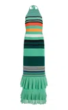 Christopher John Rogers Ruffled Striped Cotton-blend Halter Dress