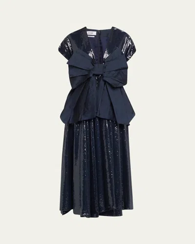 Christopher John Rogers Sequined Crushed Bow Dress In Caviar