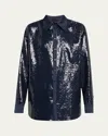 Christopher John Rogers Sequined Jumbo Button Down Shirt In Caviar