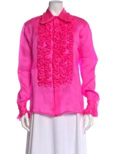 Pre-owned Christopher John Rogers Silk Long Sleeve Blouse In Pink