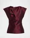 Christopher John Rogers Silk Peel Cap-sleeve Top In Red