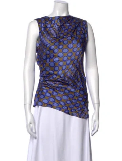 Pre-owned Christopher John Rogers Silk Polka Dot Print Top In Blue