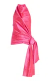 Christopher John Rogers Silk Sarong Top In Pink