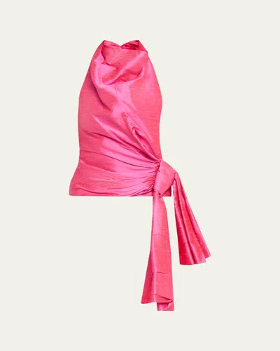 Christopher John Rogers Silk Sarong Top In Pink