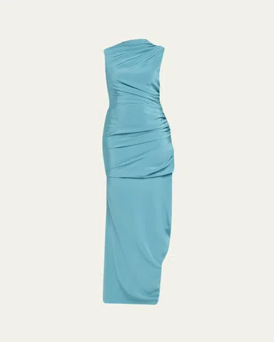 Christopher John Rogers Silk Yanked Long Column Gown In Blue