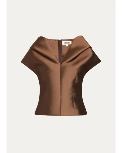 Christopher John Rogers Silk-blend Husk Top In Brown