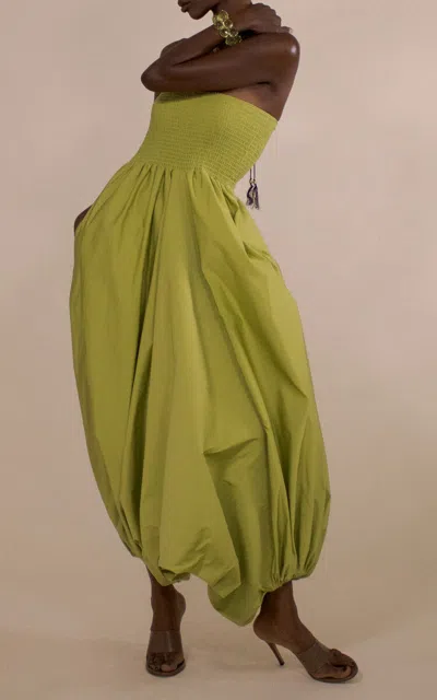 Christopher John Rogers Smocked Balloon Jumpsuit In Green