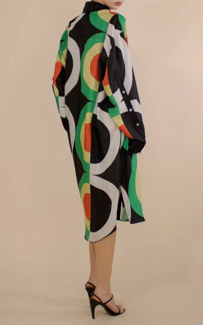 Christopher John Rogers Solna Dot Oversized Silk Midi Shirtdress In Animal Print